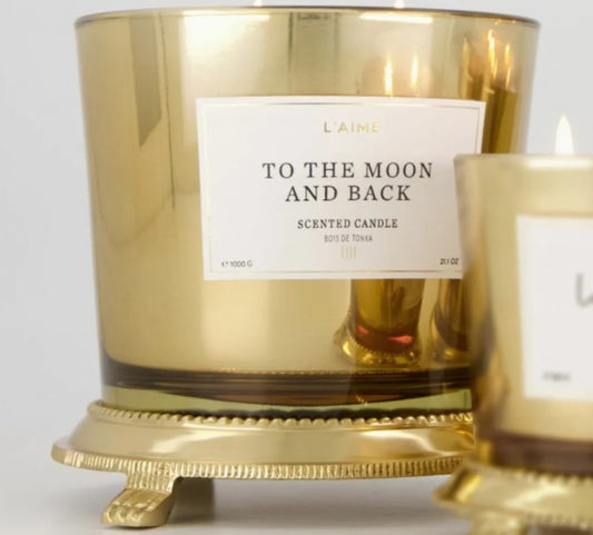 "To The Moon And Back" - Kaars + gouden stander